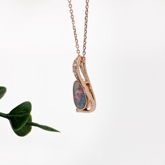 Australian Boulder Opal Pendant in 14K Solid Gold with Natural Diamond Accents - Picture 4 of 6